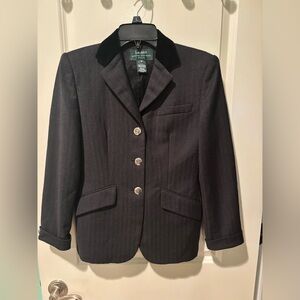 Lauren Ralph Lauren Size 2P Equestrian Dark Charcoal Wool Blazer - Velvet Collar